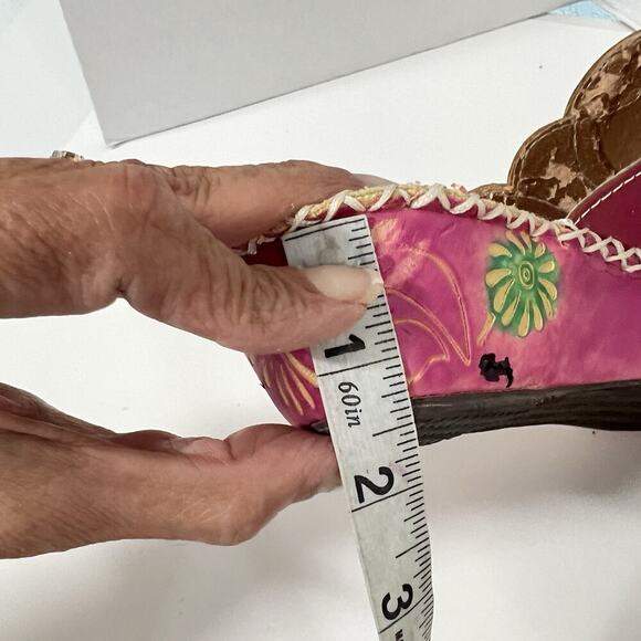 Elite Corkys Colorful Wedge Sandals Women’s 9 Leather Painted Navajo Pink Green - Picture 9 of 14